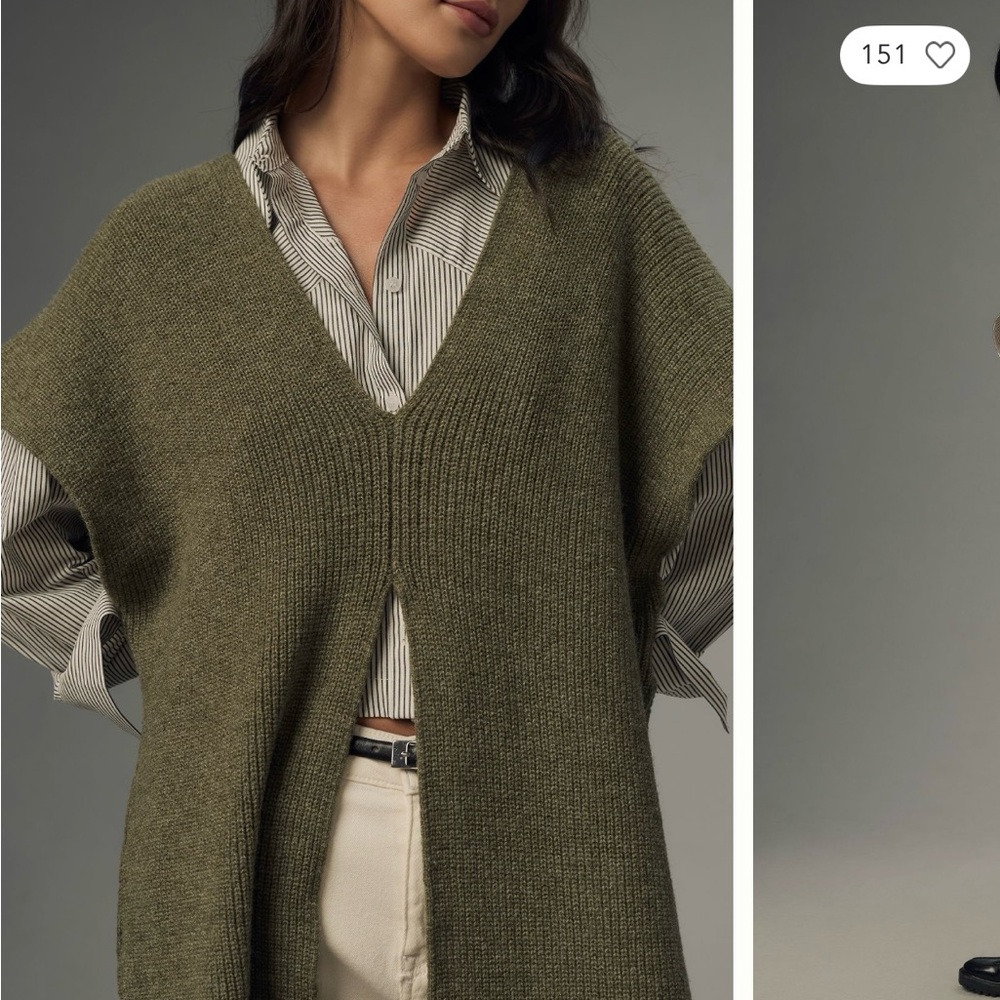 Olive Green Women's Sweater Vest - Picture 2 of 3